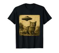 Cat Ufo Sorpreso Vintage Alien Sci-Fi Incontro Divertente Maglietta