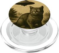 Cat Ufo Sorpreso Vintage Alien Sci-Fi Incontro Divertente PopSockets PopGrip per MagSafe