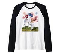 Cat Unicorn 4th of July Patriotic American Flag Fireworks Maglia con Maniche Raglan