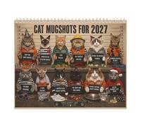 Cat Wall Calendar - Funny Criminal Theme, 12 Month Spiral Planner, Schedule | Funny Cat Wall Calendar - Criminal Theme Planner for Writing Notes | 12 Month Spiral Organizer with Large Grid Layout Schedul