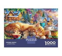 Cat Wedding Ride Puzzle Gatto che dorme su un mondo innevato e colorato 1000 Pezzi Cartone Resistente Per Uomo E Donna, Rilassante Sfida, Idea Regalo Compleanno Premium 52x38cm/1000pcs