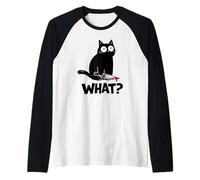 Cat What? Funny Black Cat with Knife Men Women Maglia con Maniche Raglan