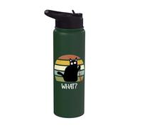 Cat What? Funny Halloween Black Cat with Knife Stainless Steel Insulated Water Bottle