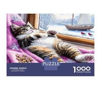 Cat Window Cozy 1000 Pezzi Puzzle Premium Winter Feline Comfort Puzzle Per Adulti Cartone Spesso - Ragazzi 12-18 Anni, Allenamento Logico, Ottimo Regalo Per I Fan Dei Puzzle 52x38cm/1000pcs