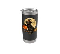 Cat Witch Hat Jack O Lantern zucca luna piena scopa Bicchiere termico in acciaio inox doppia parete