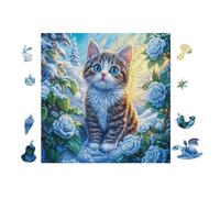 Cat with Blue Eyes And Roses Puzzle 100 Pezzi Per Bambini Ragazzi Cartone Di Alta Qualità Atossico Attività Educativa Per Tempo Libero Scolastico Con Confezione Regalo 28x28cm