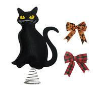 Cat With Bow -, Festive Treetop Decoration With Bow - Cute Cat Ornaments Decorations Holiday Winter Christmas Home Theme For Festive Halloween Celebrations