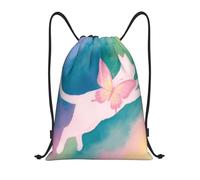 Cat with Butterfly Colorful Borsa con Coulisse Stringa Borsa Coulisse Unisex Zaino per Yoga Viaggi Uomo 36X42Cm