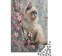 Cat with Cherry Blossoms Puzzle Giochi 1000 Pezzi Regalo Per Lui E Per Lei Arte Animal Puzzle Adulti Foto 52x38cm/1000pcs