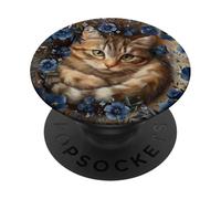 Cat with Flowers Graphic PopSockets PopGrip Adesivo