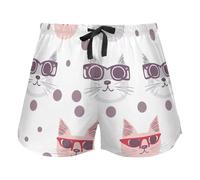 Cat with Glasses Women's Lounge Shorts Pajama Bottoms Yoga Sports Elastic Waist Drawstring,XL