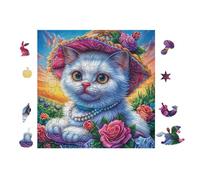 Cat with Hat And Pearls Rompicapo 100 Pezzi Puglia Per Adulti Cartone Spesso Resistente Per Tempo Libero E Passatempo Da Passatempo Con Poster Incluso Top Vendita 28x28cm