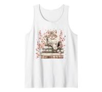 Cat with Pink Flowers for Women And Girls Who Loves Books Canotta