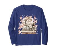 Cat with Pink Flowers for Women And Girls Who Loves Books Maglia a Manica