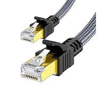 Cat7 Cavo Ethernet 5m, Snowkids Cavo di Rete Alta Velocità 10Gbps 600MHz Piatto Nylon Placcato STP LAN RJ45 Gigabit Cavo Internet Compatibile con PS5 Router Modem Switch TV Box PC PS4/3