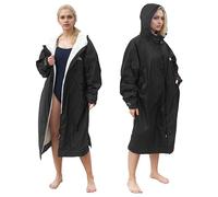 Catalonia Classy Accappatoio Impermeabile per Donne & Uomini, Poncho Surf Antivento con interno Sherpa, caldo per nuoto triathlon surf sport outdoor, Nero, S-M