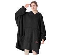Catalonia Classy Coperta con cappuccio oversize indossabile, felpa con cappuccio Snuggle Sherpa, calda coperta con maniche per l'inverno, regali per mamma, donna, uomo, adulto, adolescente, nero