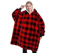 Catalonia Classy Coperta con cappuccio Sherpa scozzese rossa, felpa con cappuccio grande oversize, calda e soffice coperta in maglione con tasca frontale, regali invernali per adulti donne uomini