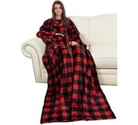 Catalonia Classy Coperta in Pile con Maniche, Micro Peluche Morbido Coperta da Indossare, soffice Coperta, Plaid Maniche per Uomini, Donna, Fidanzata, Moglie, 185 x 130 cm, Regalo, Rosso Scozzese