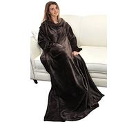 Catalonia Classy coperta in pile con maniche, micro peluche morbido visone coperta da indossare, soffice coperta, plaid maniche per uomini, donna, fidanzata, moglie, 185 x 130 cm, Regalo, Marrone