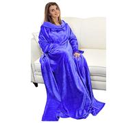 Catalonia Classy coperta in pile con maniche, micro peluche morbido visone coperta da indossare, soffice coperta, plaid maniche per uomini, donna, fidanzata, moglie, 185 x 130 cm, Regalo, Blu
