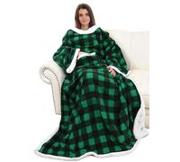 Catalonia Classy coperta sherpa con maniche, micro peluche Sherpa plaid con maniche, coperta con braccia, Regalo per adulti, uomini, donne, adolescenti, fidanzata, moglie, 185 x 140 cm, assegno verde