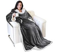 Catalonia Classy coperta sherpa con maniche, micro peluche Sherpa plaid con maniche, coperta con braccia, Regalo per adulti, uomini, donne, adolescenti, fidanzata, moglie, 185 x 140 cm, Grigio
