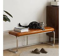 CATANK Comoda Panca Imbottita Panca per Camera da Letto Panca da Pranzo, Panca Moderna per Ingresso con Base in Metallo, Panca per Scarpe in Pelle Pu,Marrone,80X40X45Cm