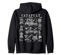 Catapulta Medievale Antico Assedio Motore Divertente Vintage Brevetto Felpa con Cappuccio