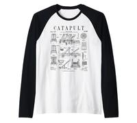 Catapulta Medievale Antico Assedio Motore Divertente Vintage Brevetto Maglia con Maniche Raglan