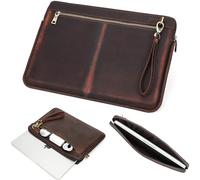 CataPurus Custodia sottile per laptop da 15,4", design vintage con 2 tasche con cerniera, realizzata a mano, compatibile con MacBook Pro 15,4" Retina da 2,6 GHz ThinkPad da 15,6" e altri PC, caffè da 15,4"