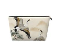 Catch Dream Net Borsa cosmetica da viaggio in pelle portatile, borsa da toilette, borsa impermeabile, Due gru giapponesi che volano pittura tradizionale, Taglia unica