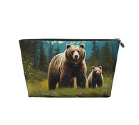 Catch Dream Net Borsa cosmetica da viaggio in pelle portatile, borsa da toilette, borsa impermeabile, Fiume Orso Mamma, Taglia unica