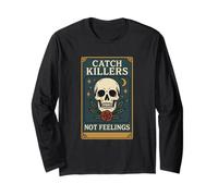 Catch Killers Not Feelings Skull Gothic Distressed Design Maglia a Manica