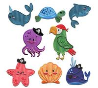 Catch the Patch Animali Pirati Patch Termoadesivi Set di 8 per Bambini con Caraibi Tesoro Vintage Originale, Toppe Adesive Cucire Vestiti Festa Compleanno