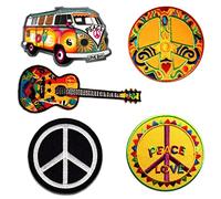 Catch the Patch Hippie Toppe Adesive Vintage Set di 5 per Adulti con Stoffa Tessuto Cotone Originale, Fiori Funghi Vestiti Pantaloni Jeans Cucire Personalizzato