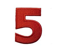 Catch the Patch Numero 5 Rosso Toppa Termoadesiva Numeri 4,9 x 3,7 cm per Bambini Adulti con Nome Iniziali Monogramma Personalizzato, Decorazioni Squadra Uniforme Maglia Calcio Jersey