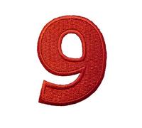 Catch the Patch Numero 9 Rosso Toppa Termoadesiva Numeri 4,9 x 3,8 cm per Bambini Adulti con Nome Iniziali Monogramma Personalizzato, Decorazioni Squadra Uniforme Maglia Calcio Jersey