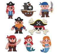 Catch the Patch Pirata Patch Termoadesivi Set di 8 per Bambini con Caraibi Tesoro Vintage Originale, Toppe Adesive Cucire Vestiti Festa Compleanno