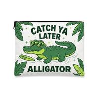 Catch Ya Later - Trousse per trucchi con coccodrillo, divertente astuccio per cosmetici tropicale da donna, organizer portatile con cerniera, borsa da toeletta da viaggio estiva, 17,8 x 22,9 cm
