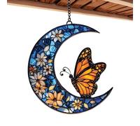 Catcher al sole della luna, recuperatore di sole della farfalla della finestra - Monarch Butterfly and Floral Moon Window Sun Catcher,Ornamento acrilico, artigianato d'arte per la casa in pieno