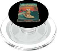 Catching Waves Not Feelings Funny Surfing Cat Retro anni '80 PopSockets PopGrip per MagSafe