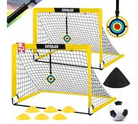 CATCHLUCK Porta da calcio da giardino per bambini, set di 2 cancelli da calcio per giardino, pop up, porta da calcio, 6 coni da calcio, 8 chiodi a forma di U e borsa per il trasporto, colore giallo