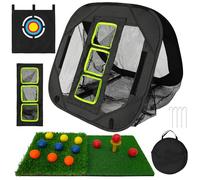 CATCHLUCK Rete da golf per giardino, 5 modalità, pop-up, pratica per interni ed esterni, attrezzatura da allenamento, con tappetino da colpire e 12 palline in schiuma (panno per bersaglio)