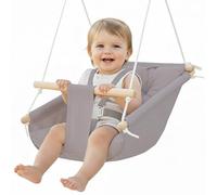 Cateam - Amaca in tela per bambini, altalena sospesa, in legno, con cintura di sicurezza e parti di montaggio, per il compleanno (Grigio Talpa)
