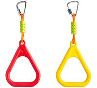 Cateam Ninja slackline Accessori - Anelli per ginnastica triangolare multicolore Set di 2 con moschettoni - Triangolo con barra a forma di scimmia per percorso ad ostacoli nel cortile