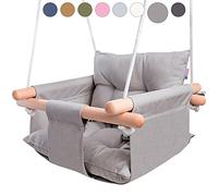 CaTeam - Sedia Oscillante per Bambini in Tela, Sospesa in Legno con Cintura di Sicurezza, Comoda e Resistente per Uso Indoor ed Outdoor, Colore Grigio talpa