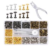 CATELL 180 Pcs Rivetti Per Cuoio, Ribattini per Cuoio 12mm 8mm 6mm Set Rivetti in Pelle 4 Colori e 4 Pezzi Strumenti di Fissaggio Rivetti a Doppio Cappuccio per Riparazioni DIY Borse Jeans Scarpe
