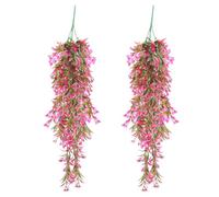 CATELL 2 Pezzi Piante Pendenti Artificiali 78CM, Plastica Pianta Artificiale Sospesa Piante Finte Cadenti Pianta Finta Cadente per Interno Esterno Giardini Cucina Soggiorno Balconi (Rosa Rossa)