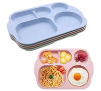 CATELL 4 Pezzi Piatti Divisi 5 Scomparti Vassoio Plastica Piatti Piani Divisi Infrangibili Adatti al Microonde e Alla Lavastoviglie Riutilizzabile per Adulti (Verde/Rosa/Beige/Blu, 30 * 20cm)